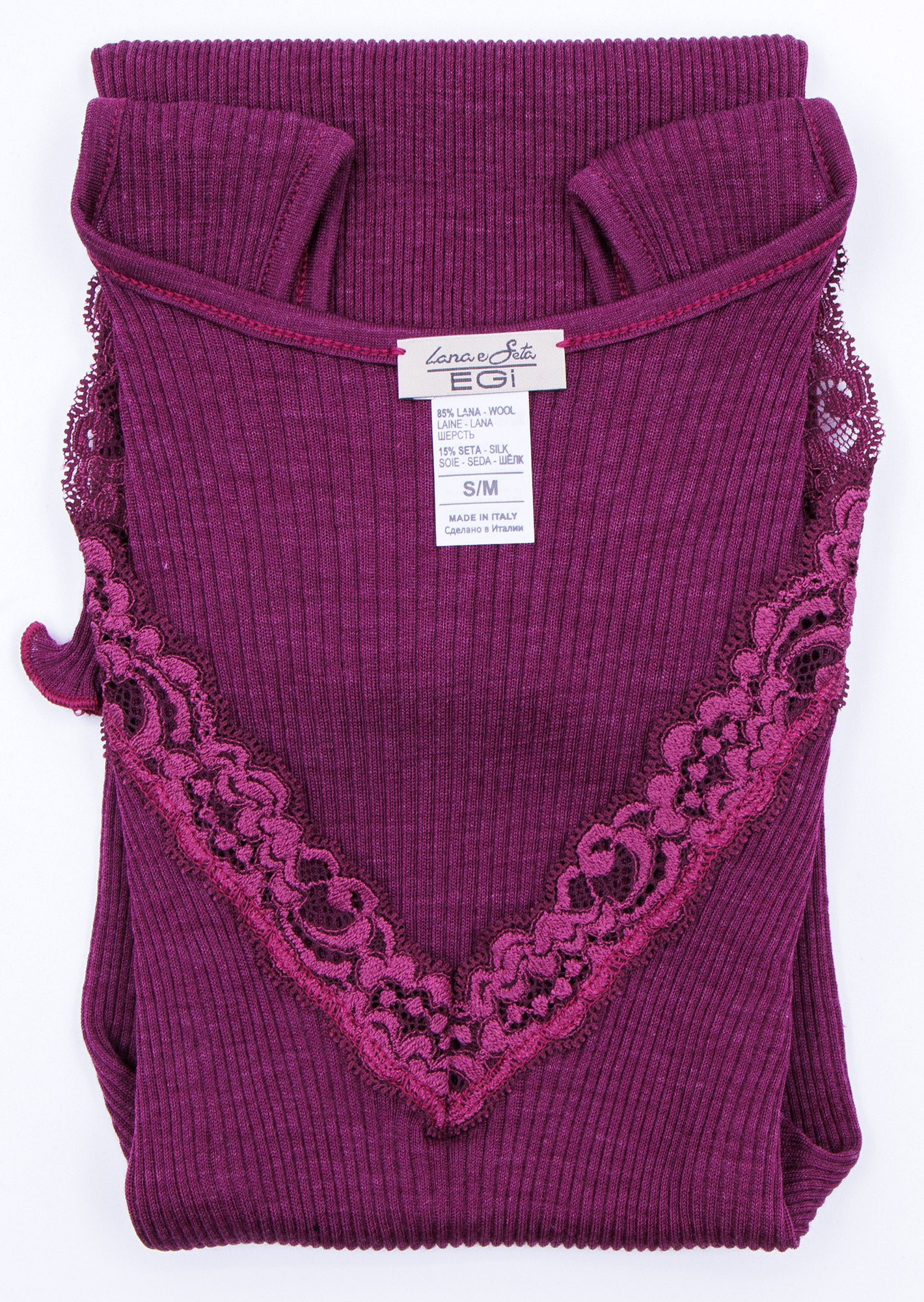 Canottiera a spalla larga con pizzo in lana e seta Egi 1488