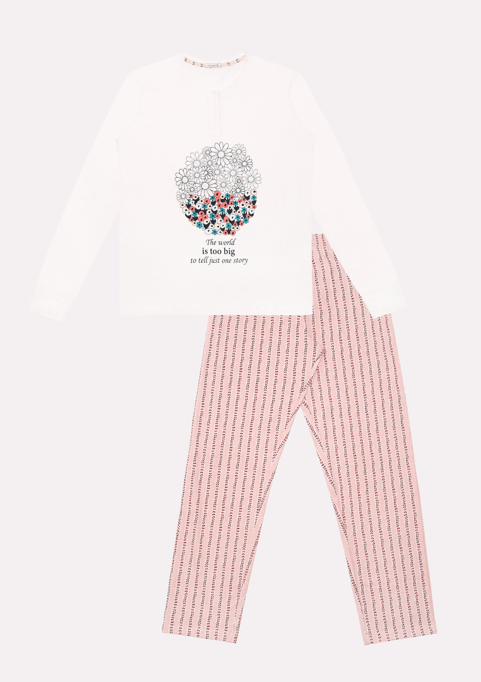 Pigiama in cotone collo serafino e stampa floreale Jadea 3210