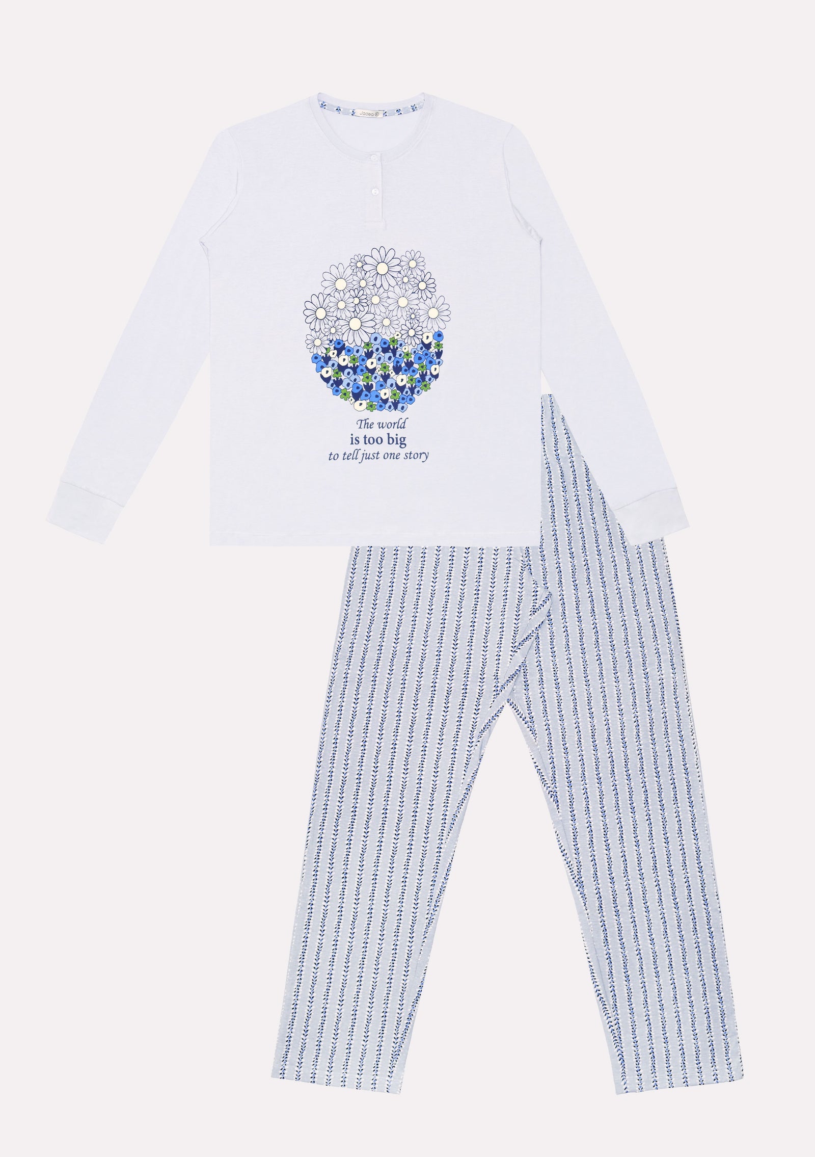 Pigiama in cotone collo serafino e stampa floreale Jadea 3210