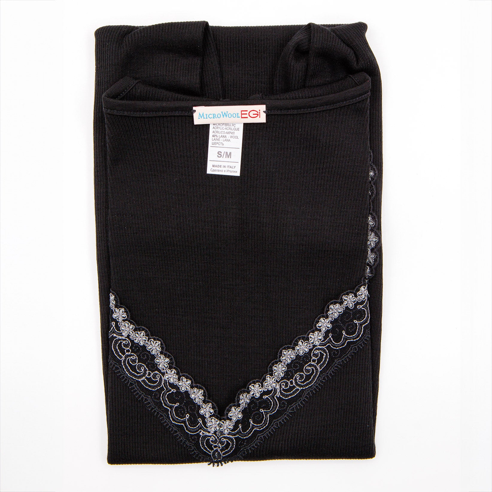 Canottiera a spalla larga in lana e microfibra con pizzo Egi 3144