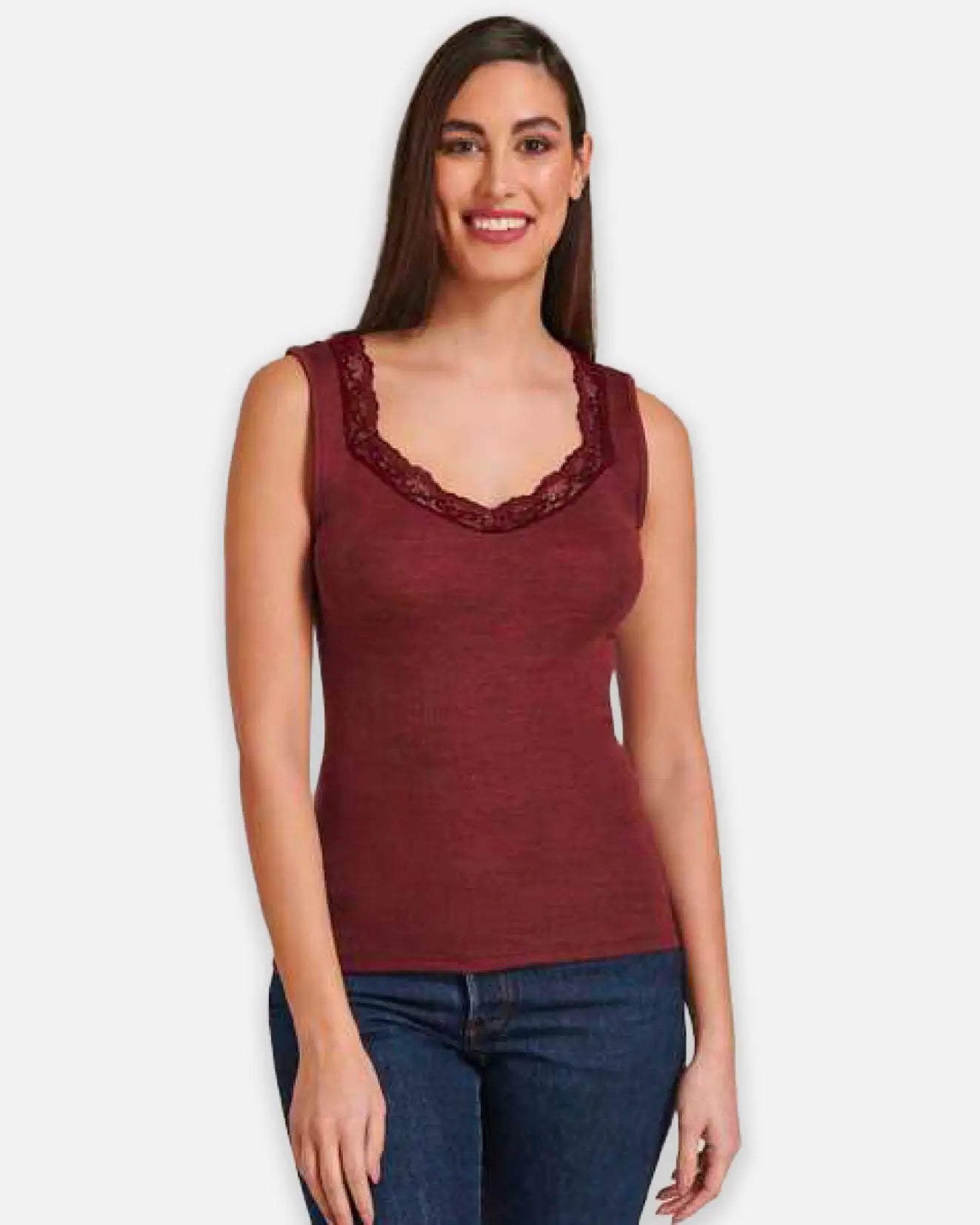 Canottiera a spalla larga in lana e microfibra con pizzo Egi 3144