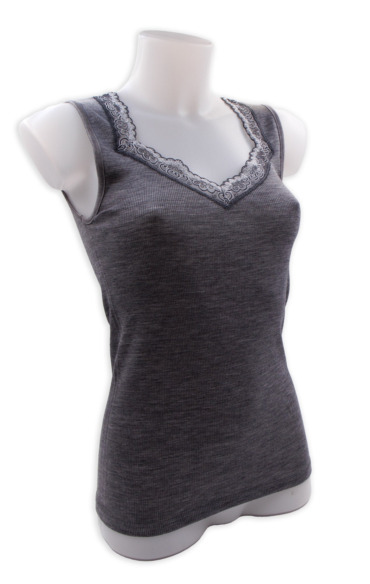 Canottiera a spalla larga in lana e microfibra con pizzo Egi 3144