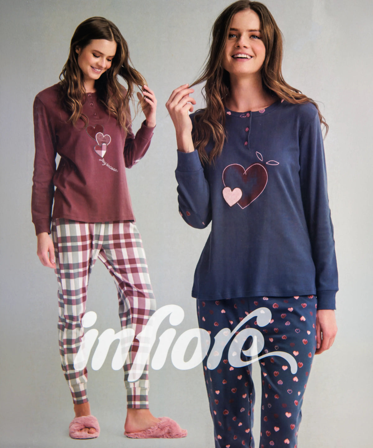 Pigiama lungo da donna in cotone interlock Infiore 65.4605