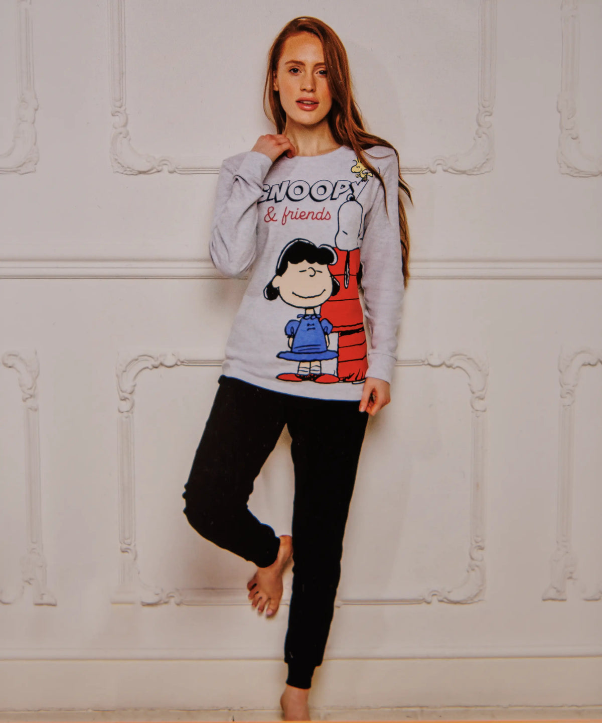 Pigiama lungo da donna in cotone interlock Sabor SND0890 "Snoopy"