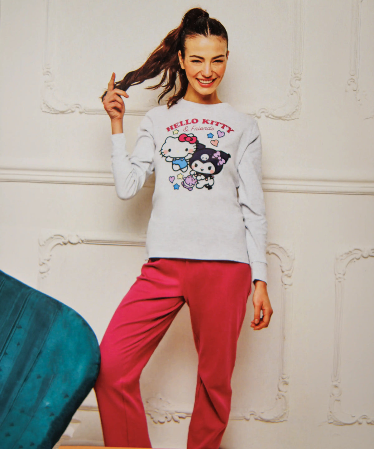 Pigiama lungo da donna in cotone interlock Sabor HKD0899 "Hello Kitty"