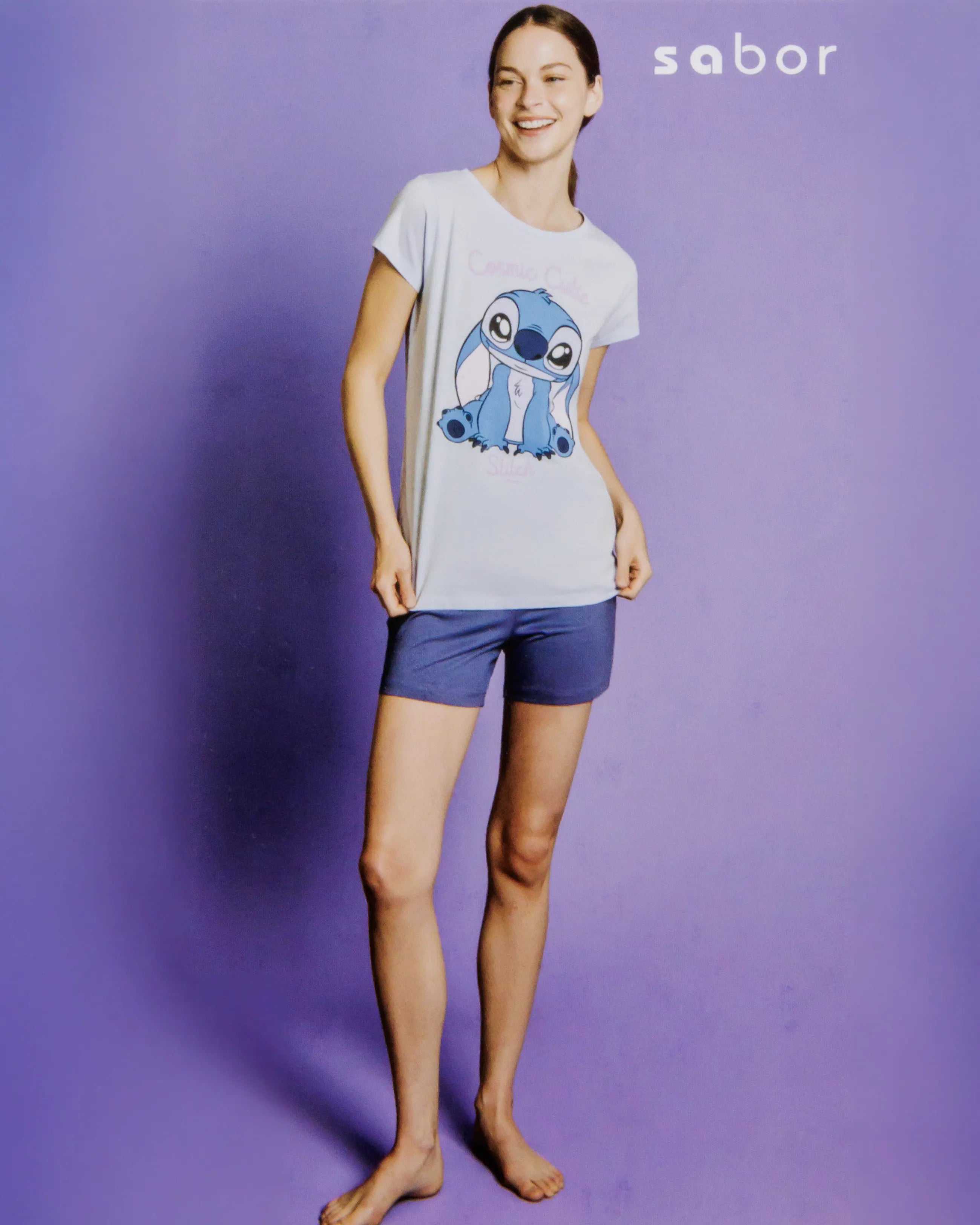 Pigiama corto da donna in cotone Sabor DYD3945 "Stitch"