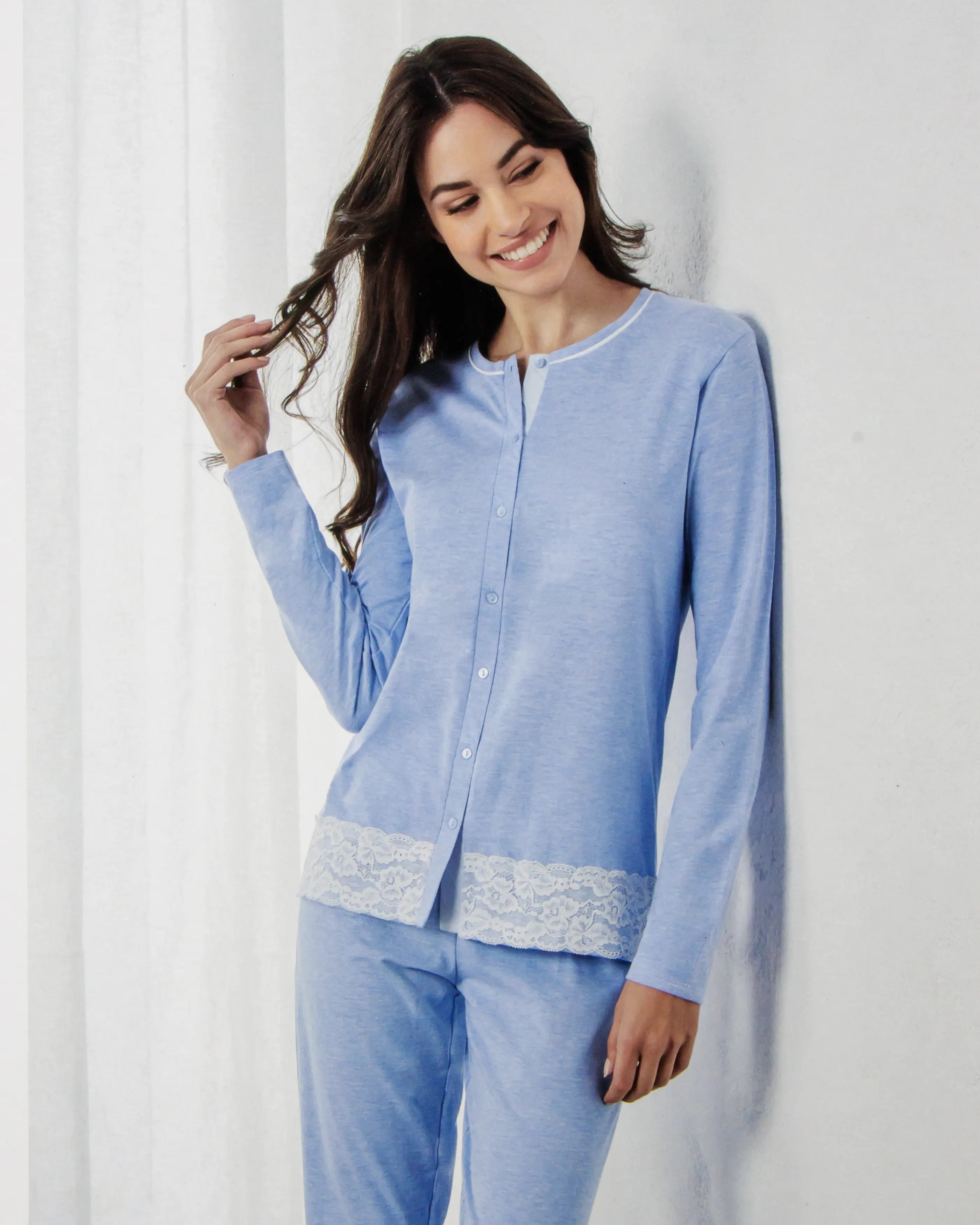 Pigiama aperto da donna manica lunga in cotone Il Granchio GP5125/A