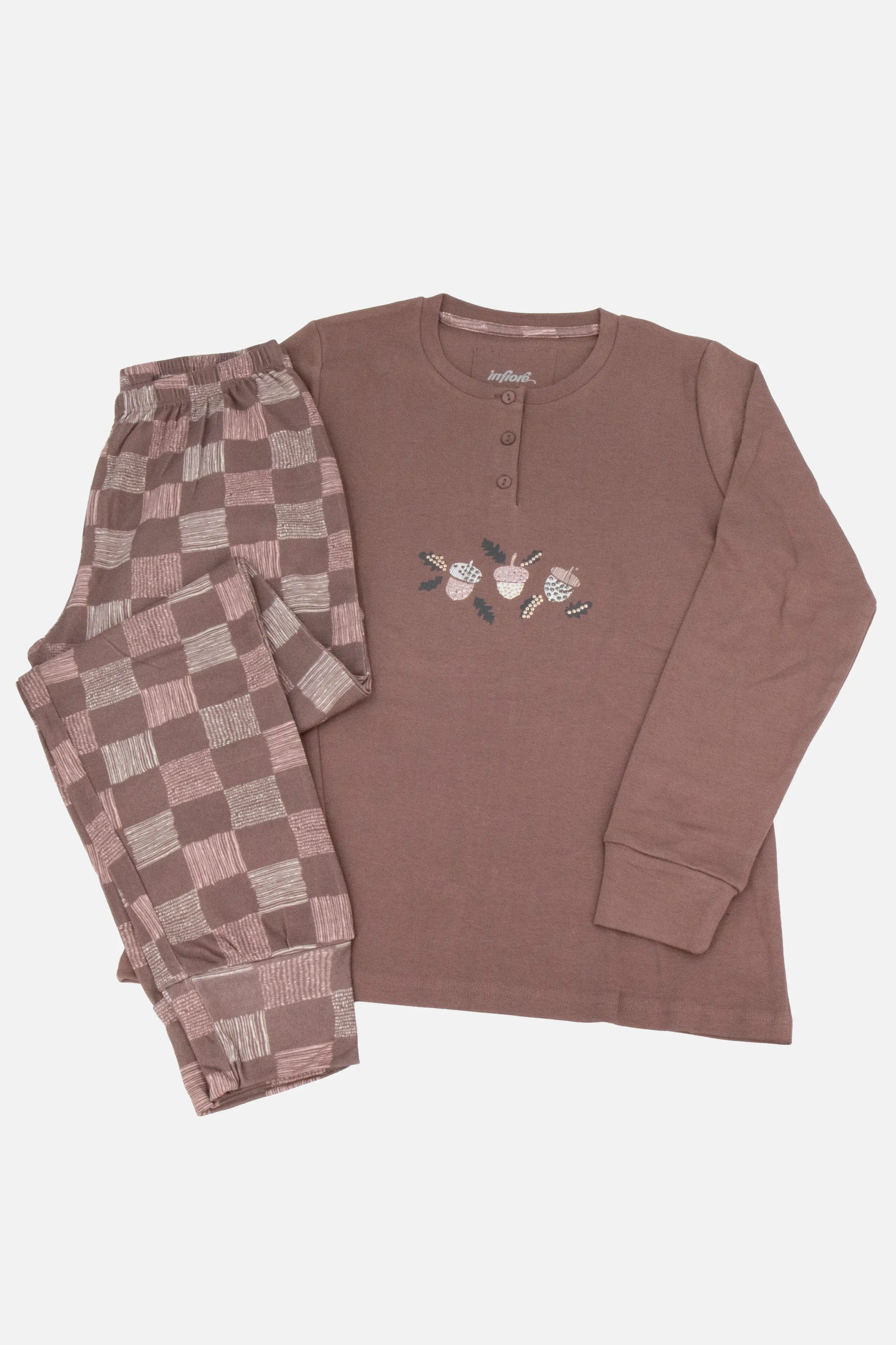 Pigiama lungo da donna in cotone interlock Infiore 652830