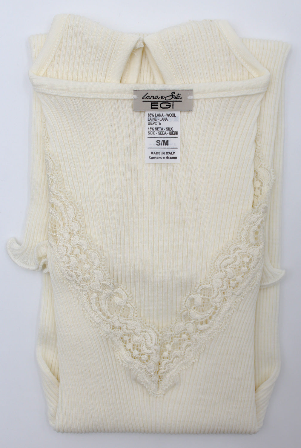 Canottiera a spalla larga con pizzo in lana e seta Egi 1488