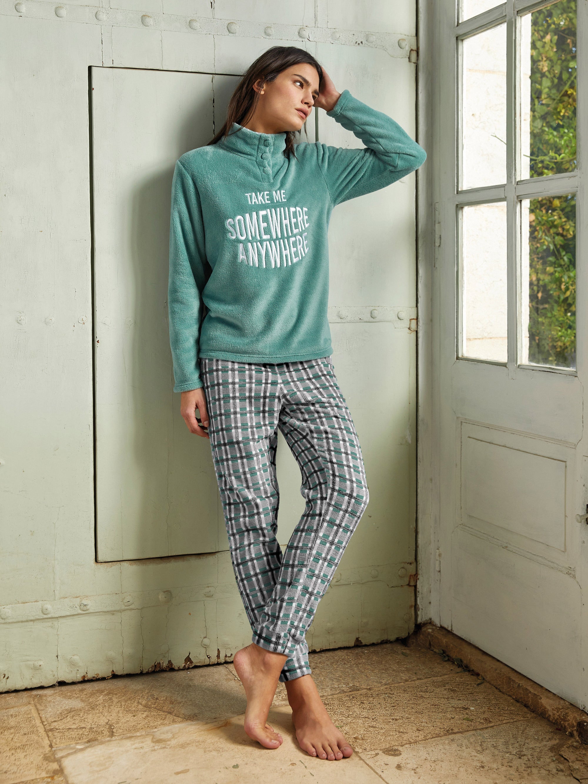 Pigiama in coral fleece con collo alto 5252