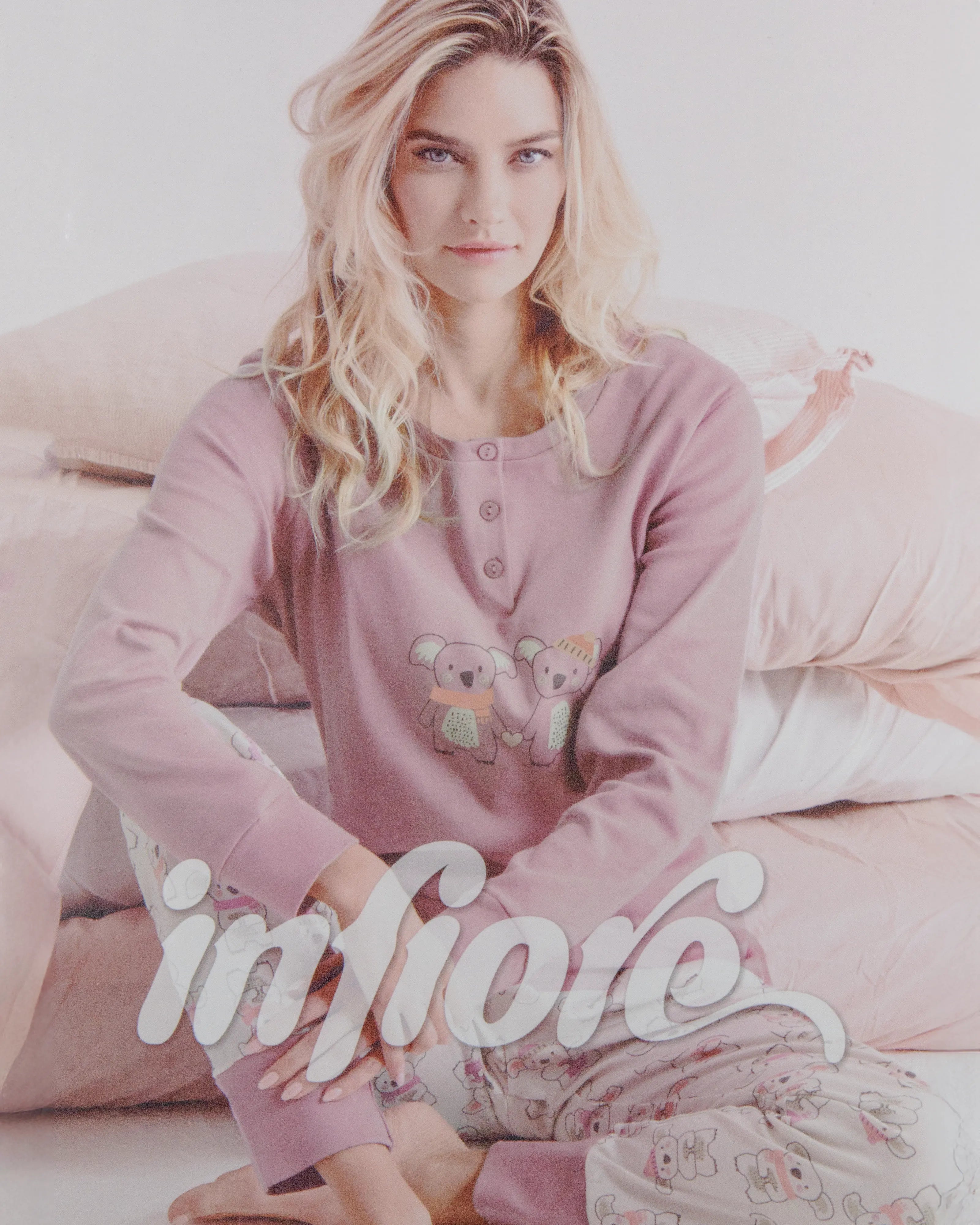 Pigiama lungo da donna in cotone interlock Infiore 652989