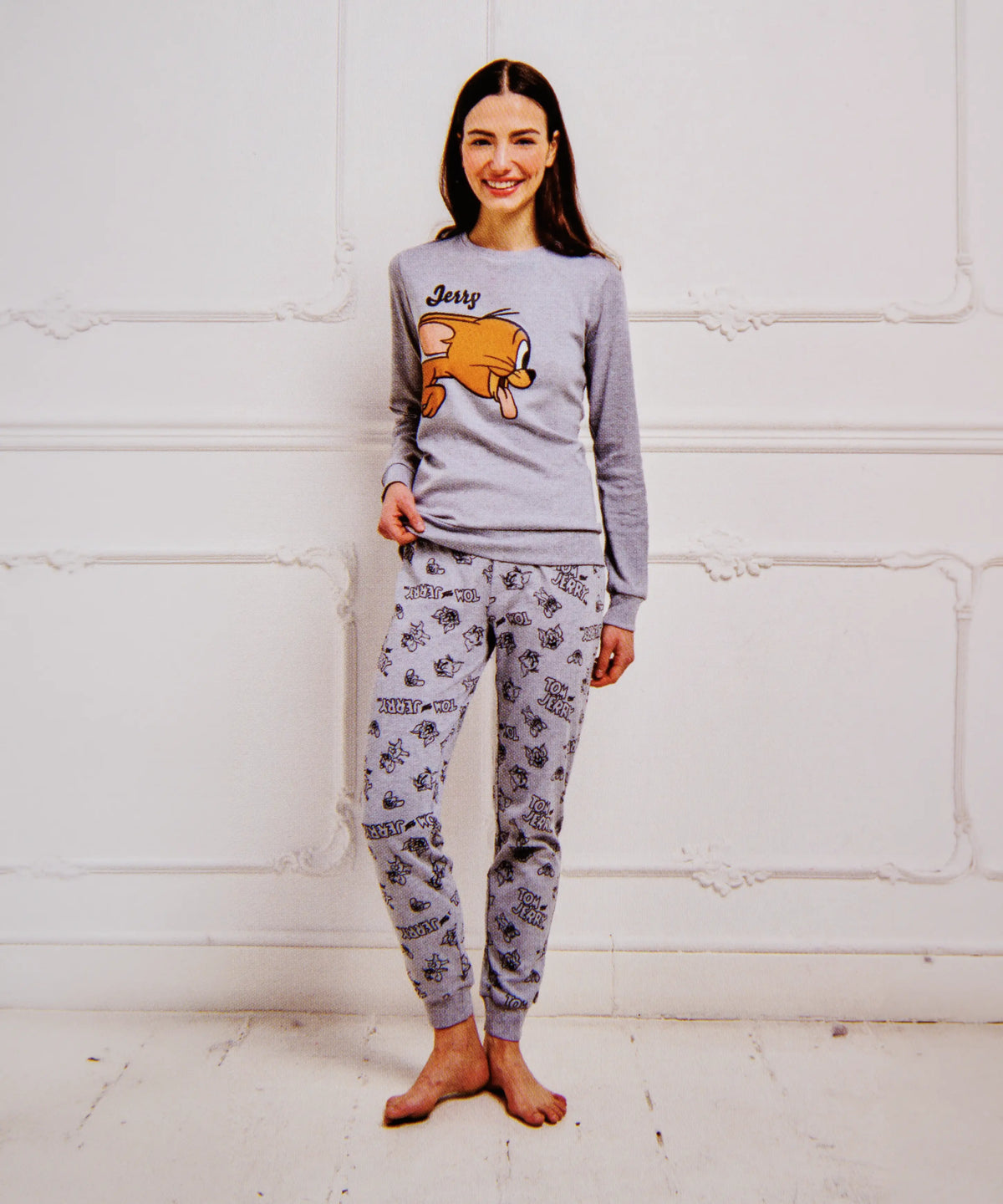 Pigiama lungo da donna in cotone interlock Sabor WBL7897 "Tom and Jerry"