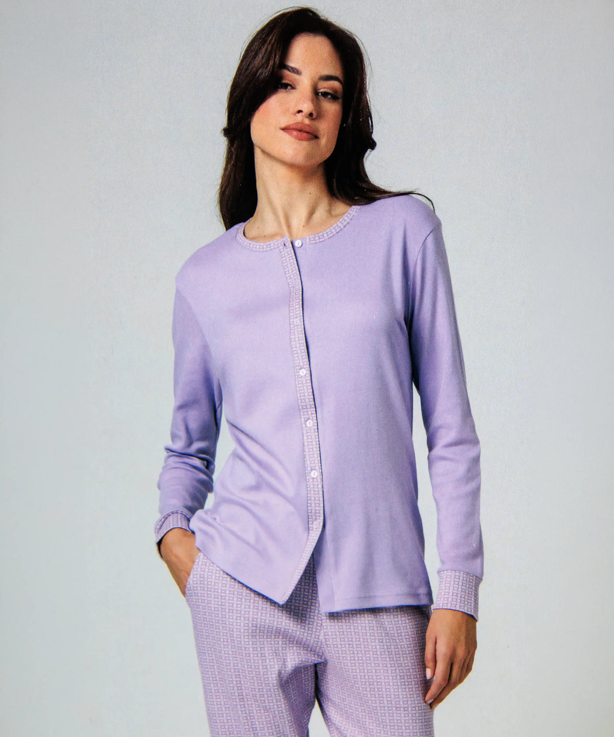 Pigiama aperto da donna manica lunga in cotone interlock Il Granchio GP6139/A