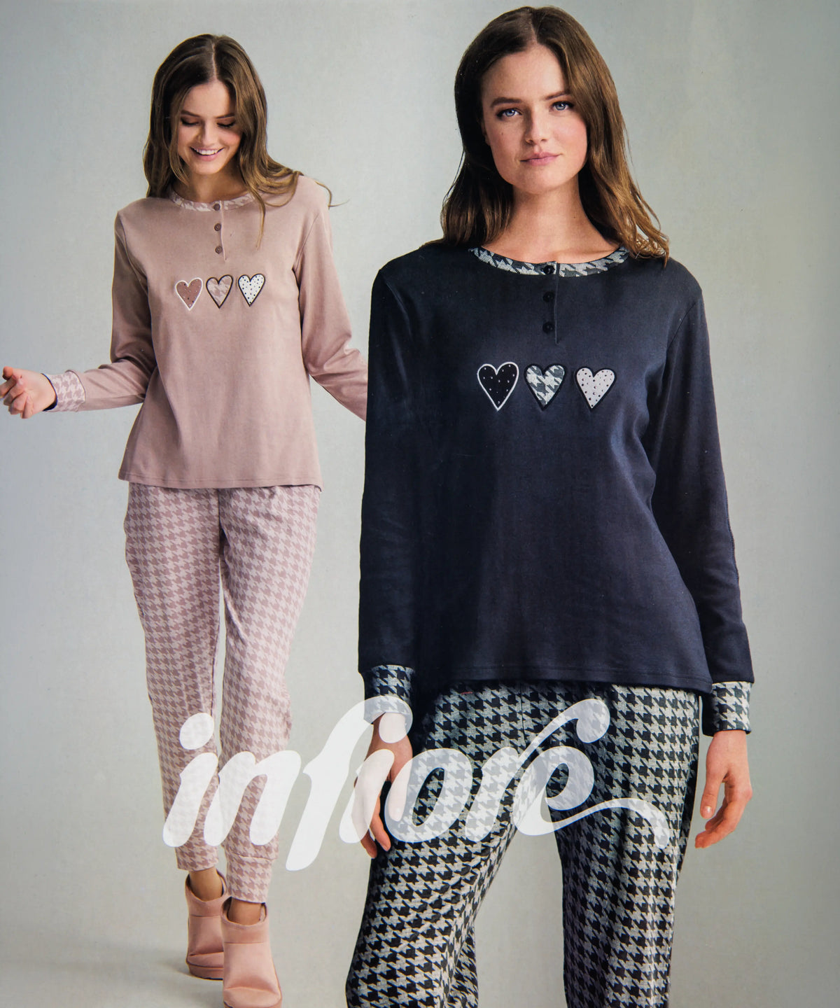 Pigiama lungo da donna in cotone interlock Infiore 65.4607
