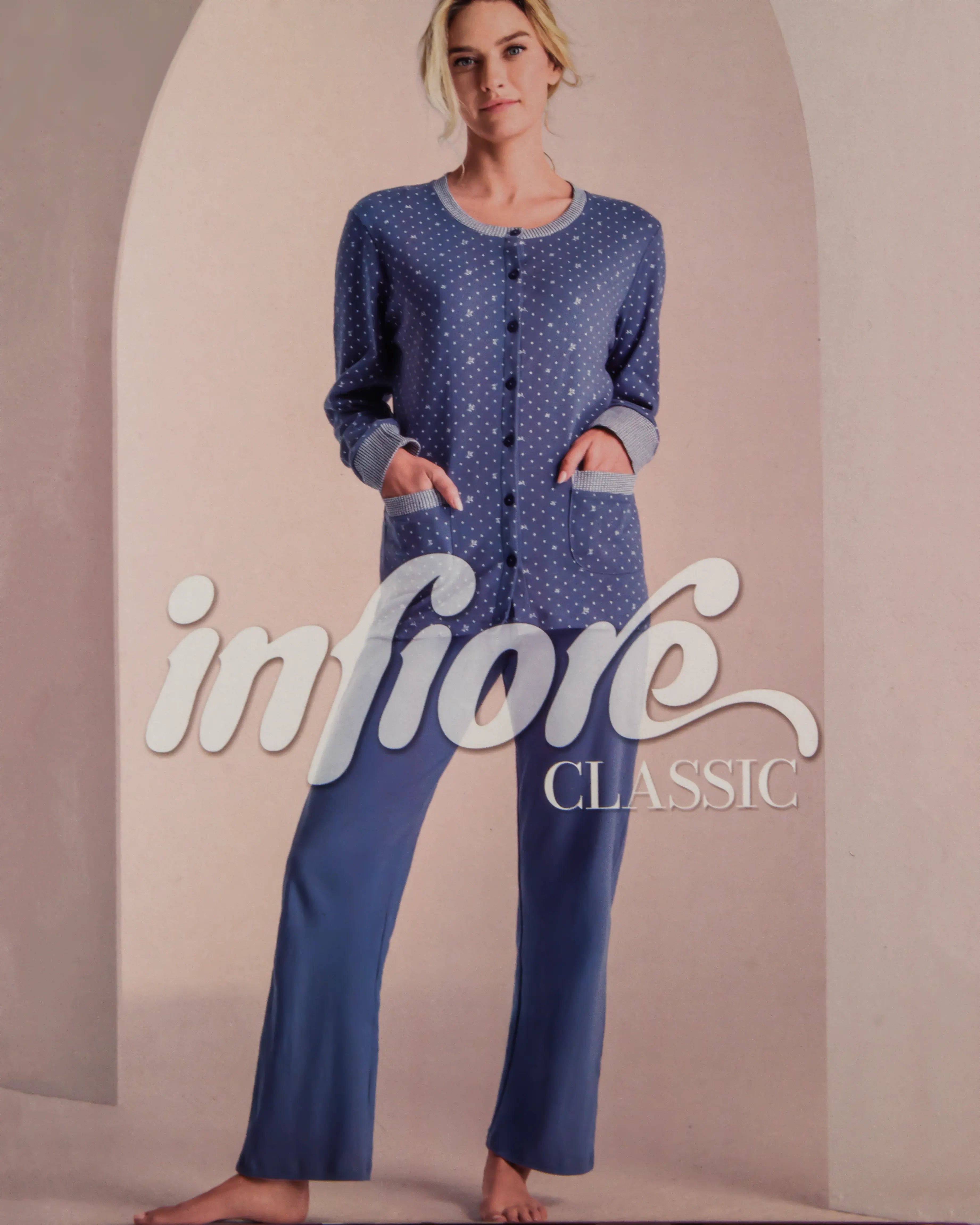 Pigiama aperto da donna in cotone interlock Infiore 652897