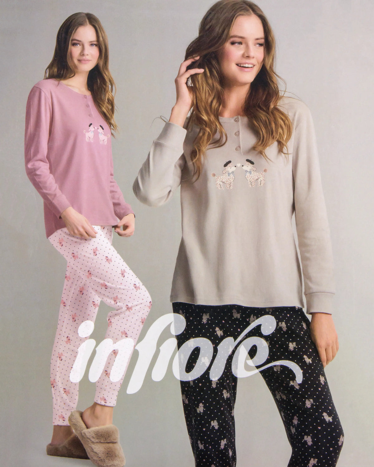 Pigiama lungo da donna in cotone interlock Infiore 65.4595