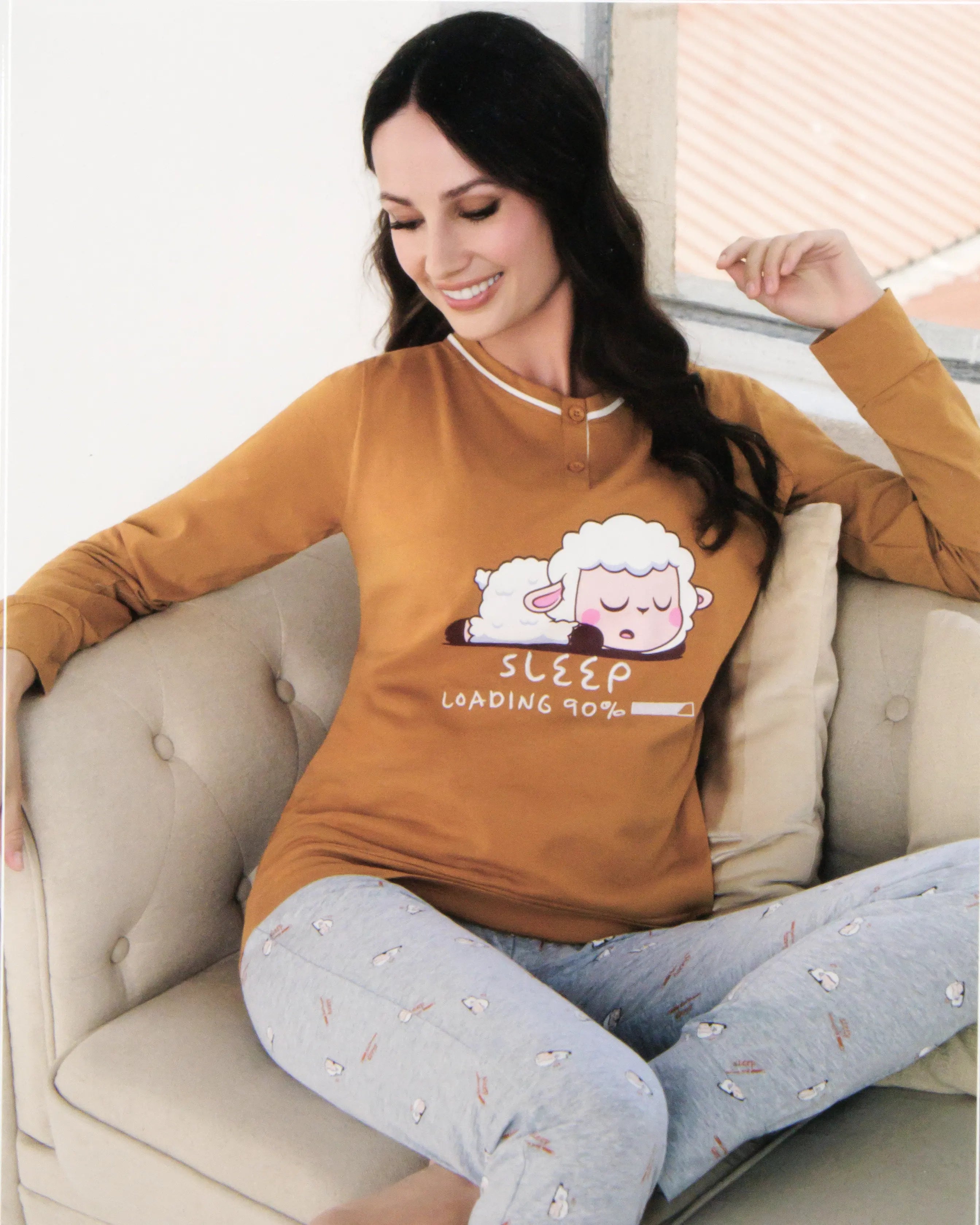 Pigiama da donna in cotone a manica lunga Oronero OD556