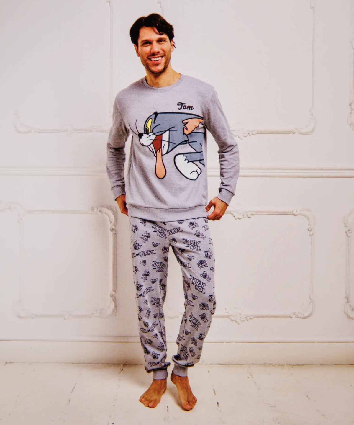 Pigiama lungo da uomo in cotone interlock Sabor WBL7896 "Tom and Jerry"