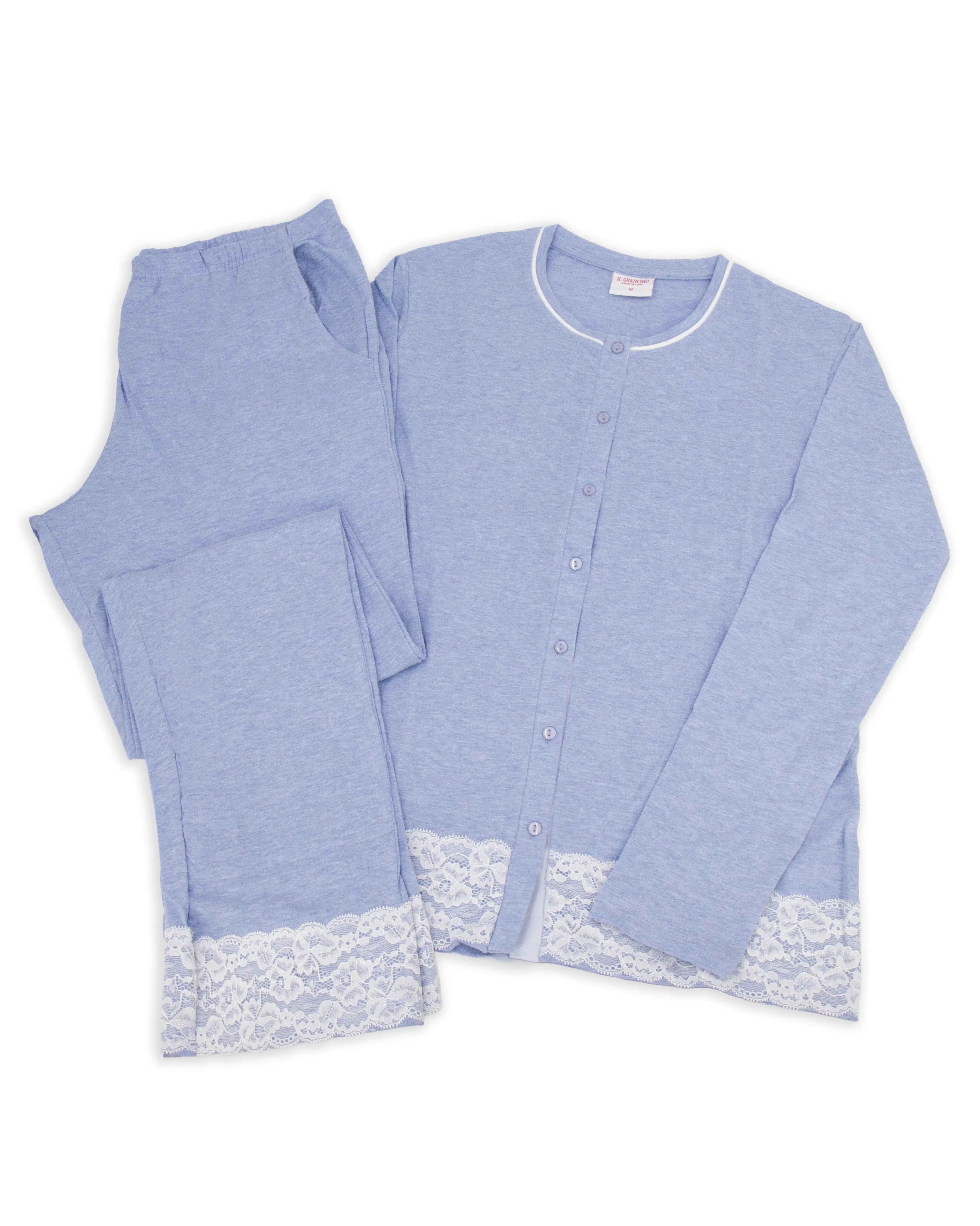 Pigiama aperto da donna manica lunga in cotone Il Granchio GP5125/A