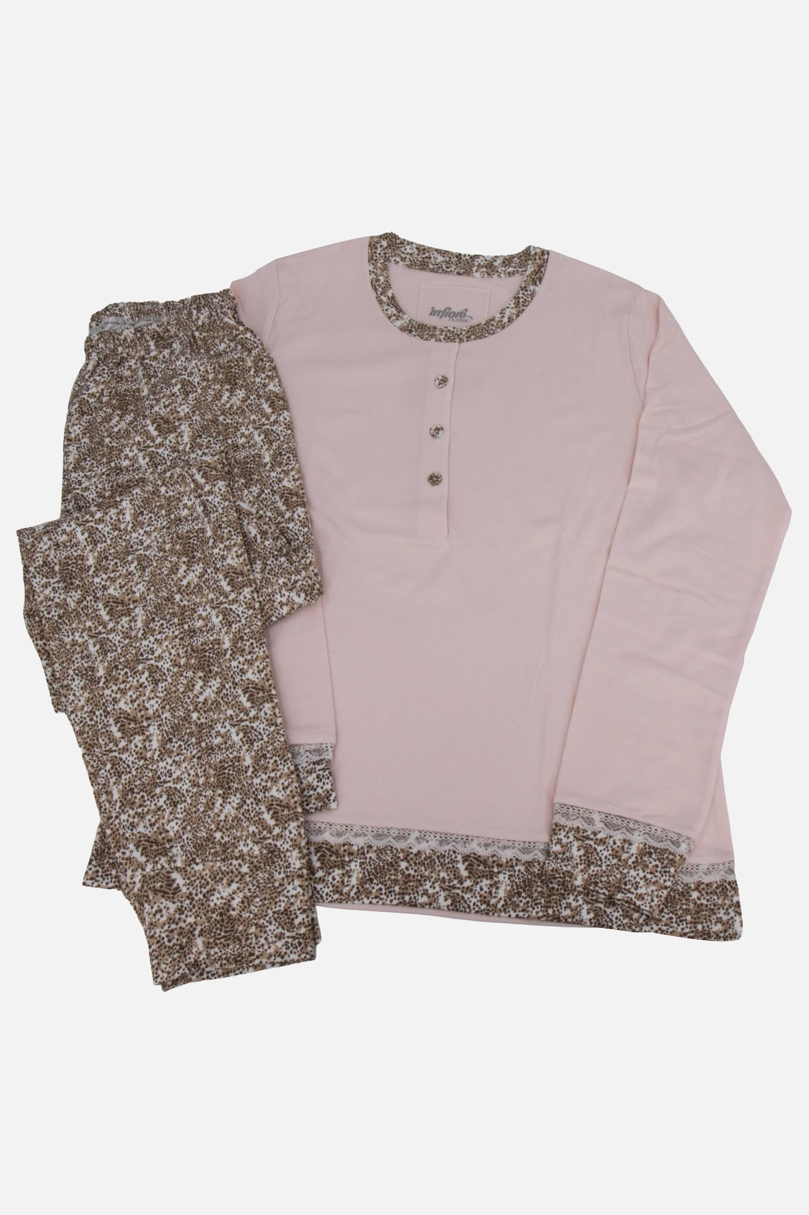 Pigiama lungo da donna in cotone interlock Infiore 652994