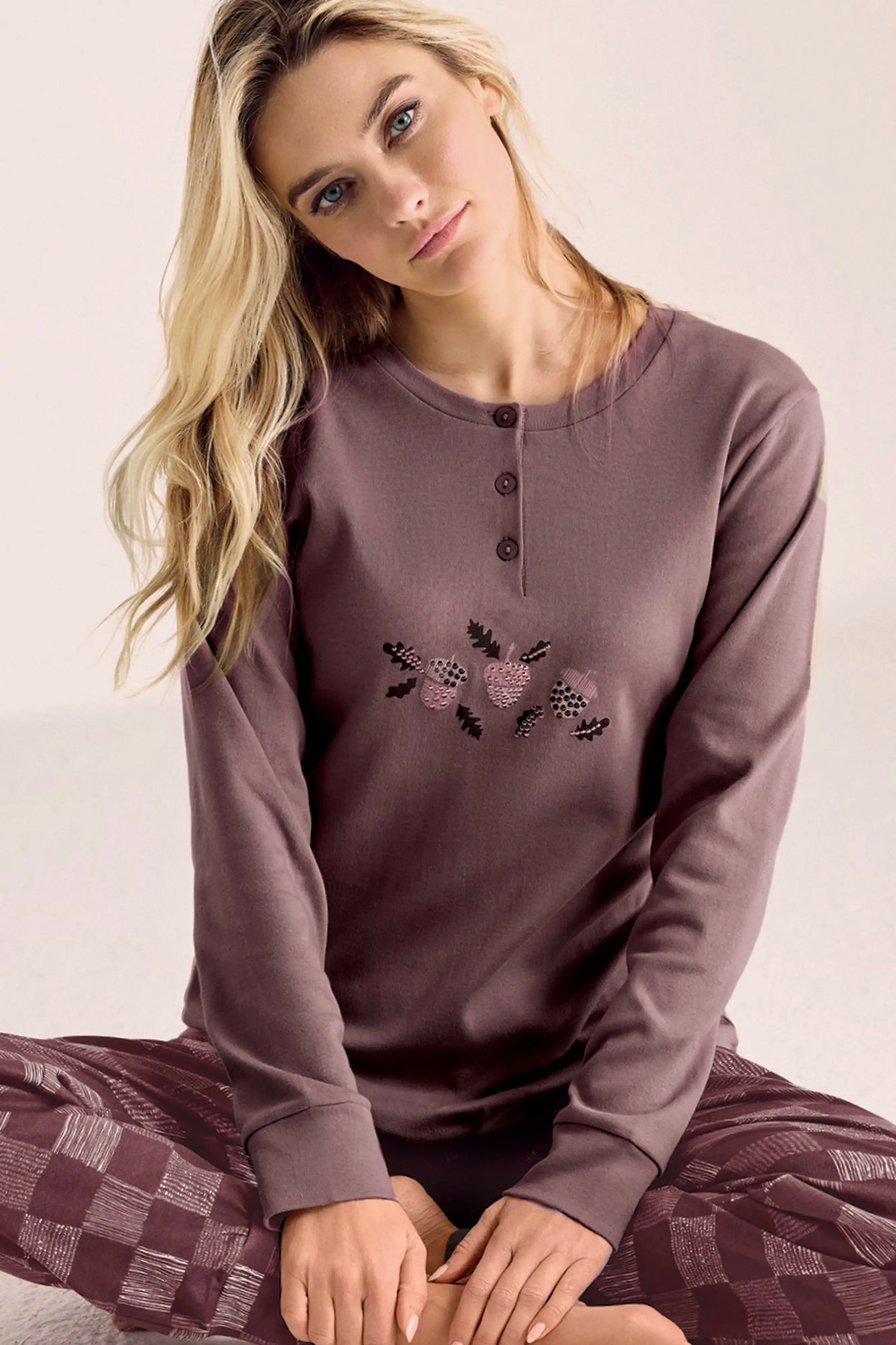 Pigiama lungo da donna in cotone interlock Infiore 652830