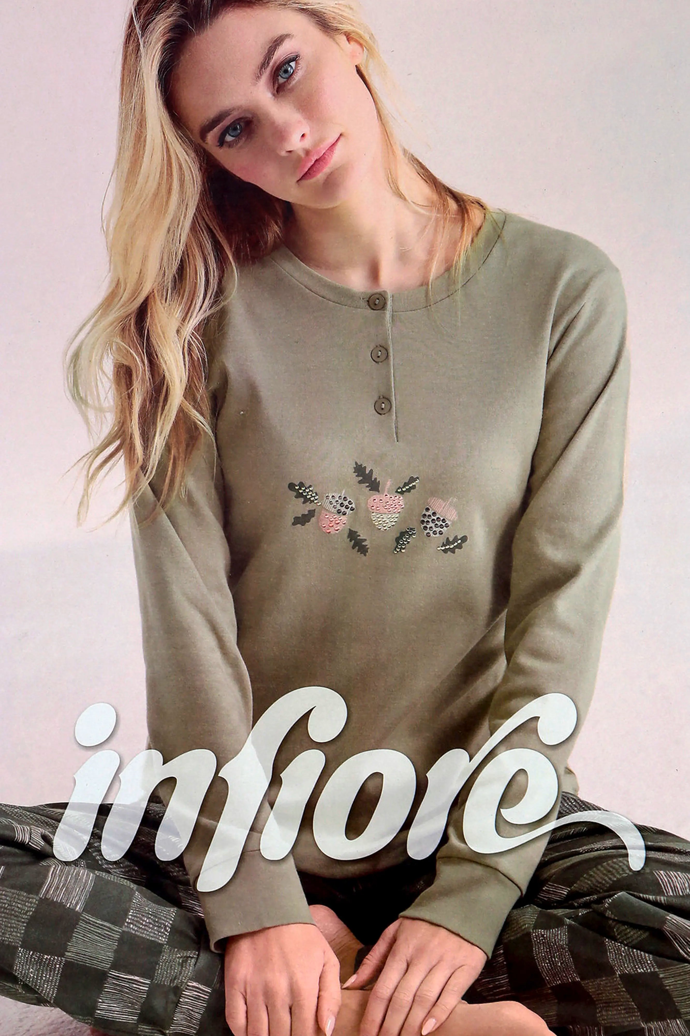 Pigiama lungo da donna in cotone interlock Infiore 652830