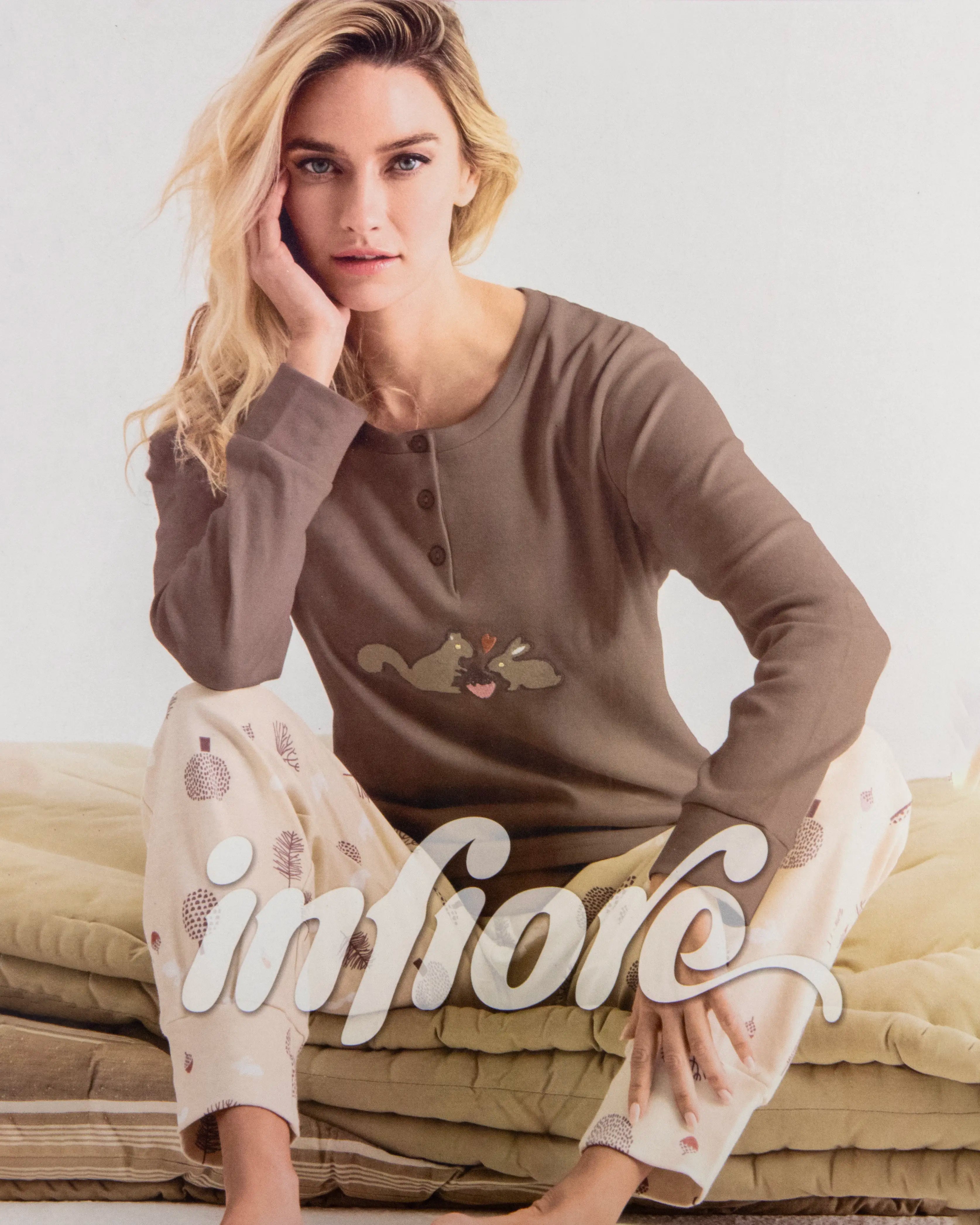 Pigiama lungo da donna in cotone interlock Infiore 652827