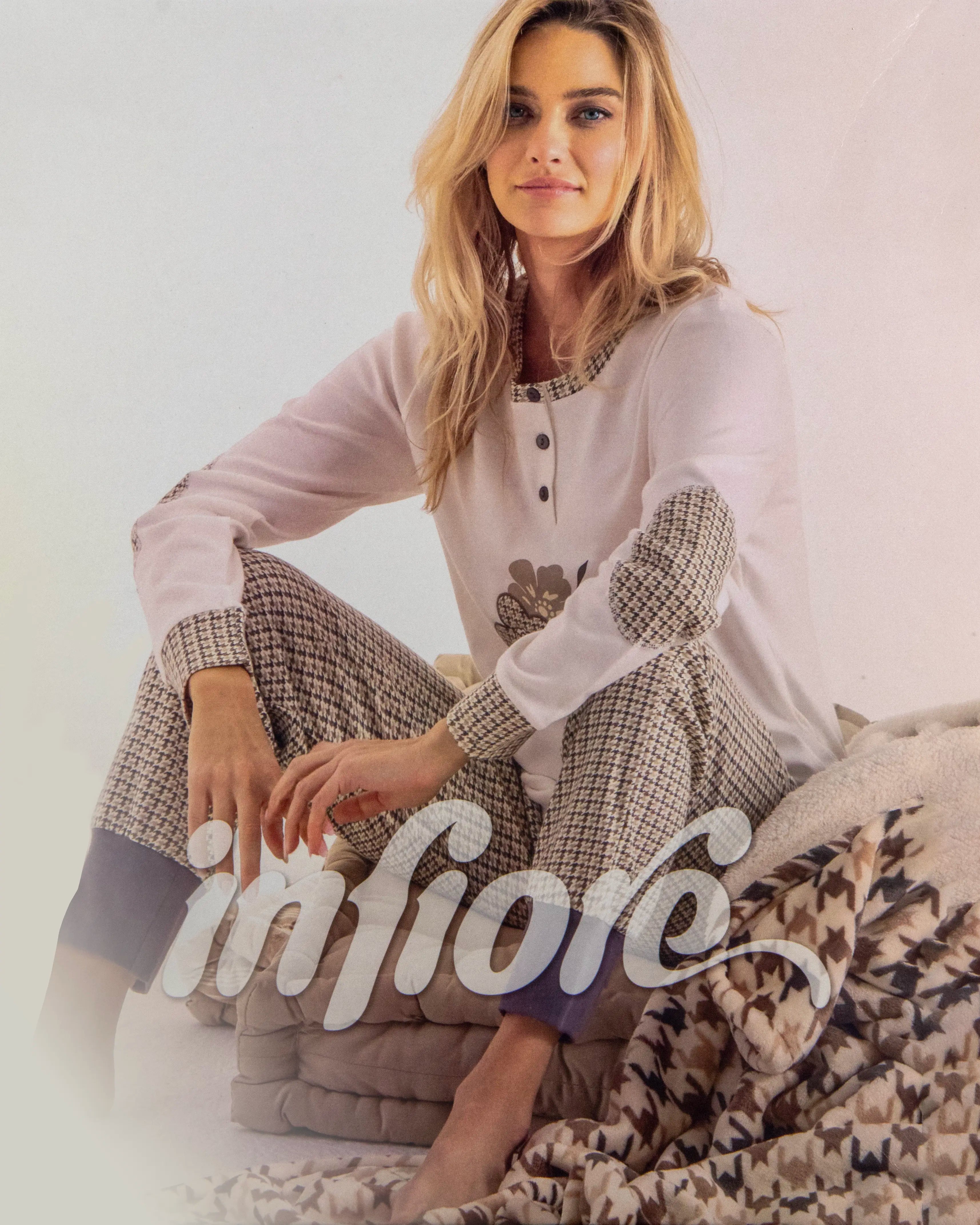 Pigiama lungo da donna in cotone interlock Infiore 652835