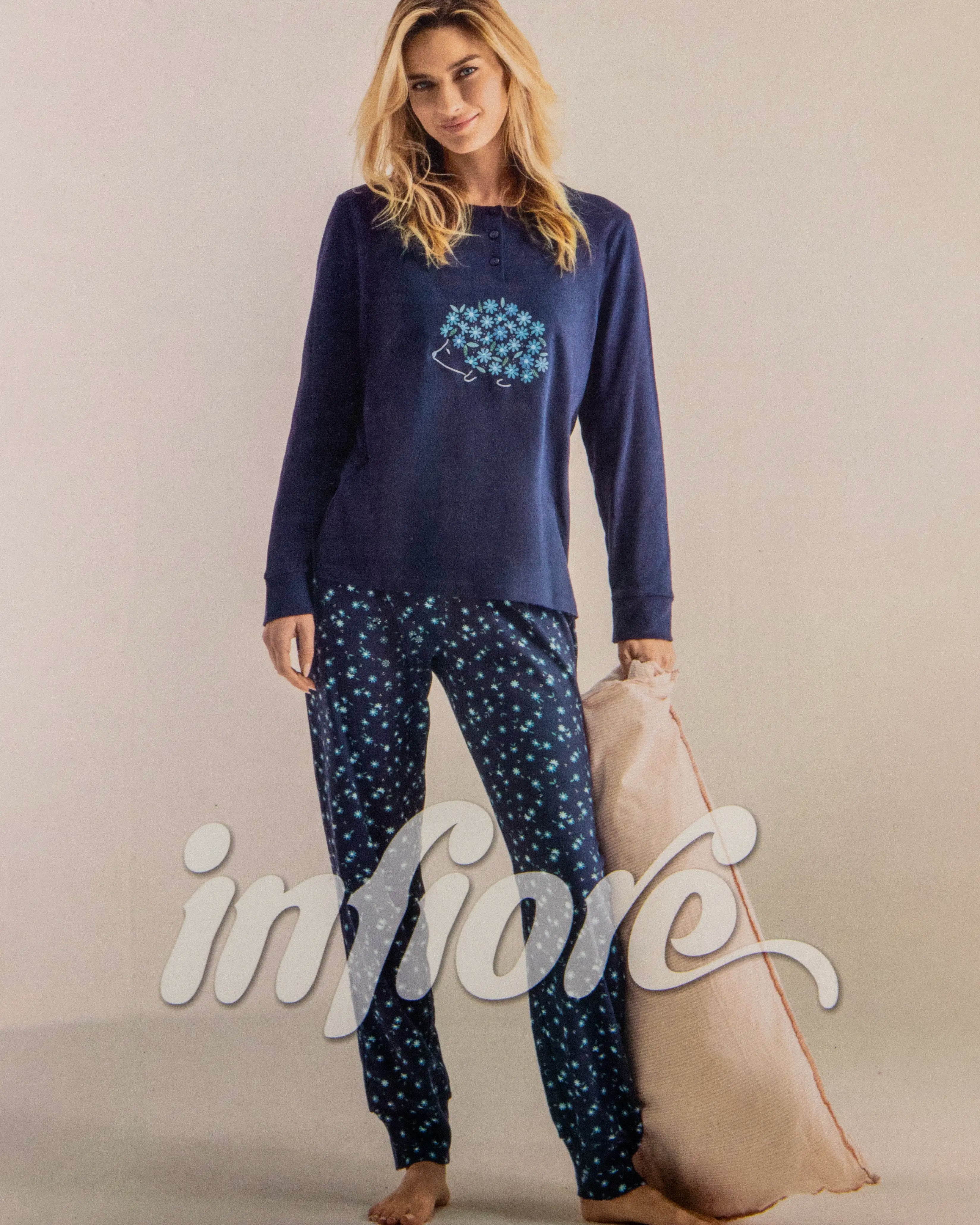 Pigiama lungo da donna in cotone interlock Infiore 652874